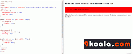 HTML Hide and show elements on different screen size